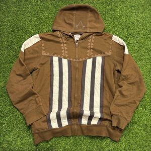 2016 Assassins Creed Brown Hooded Zip-Up Sweater with Striped Front